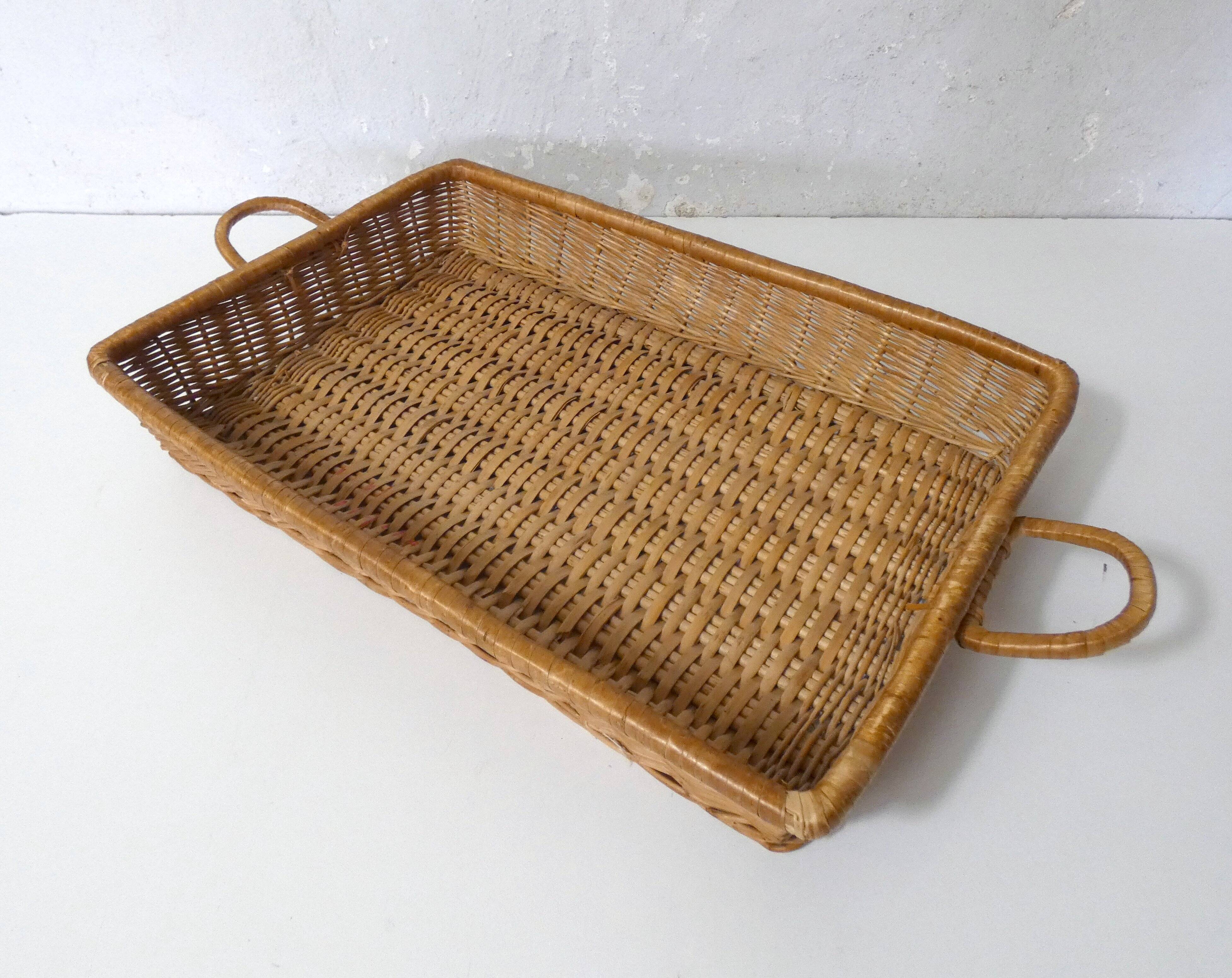 vintage rattan tray