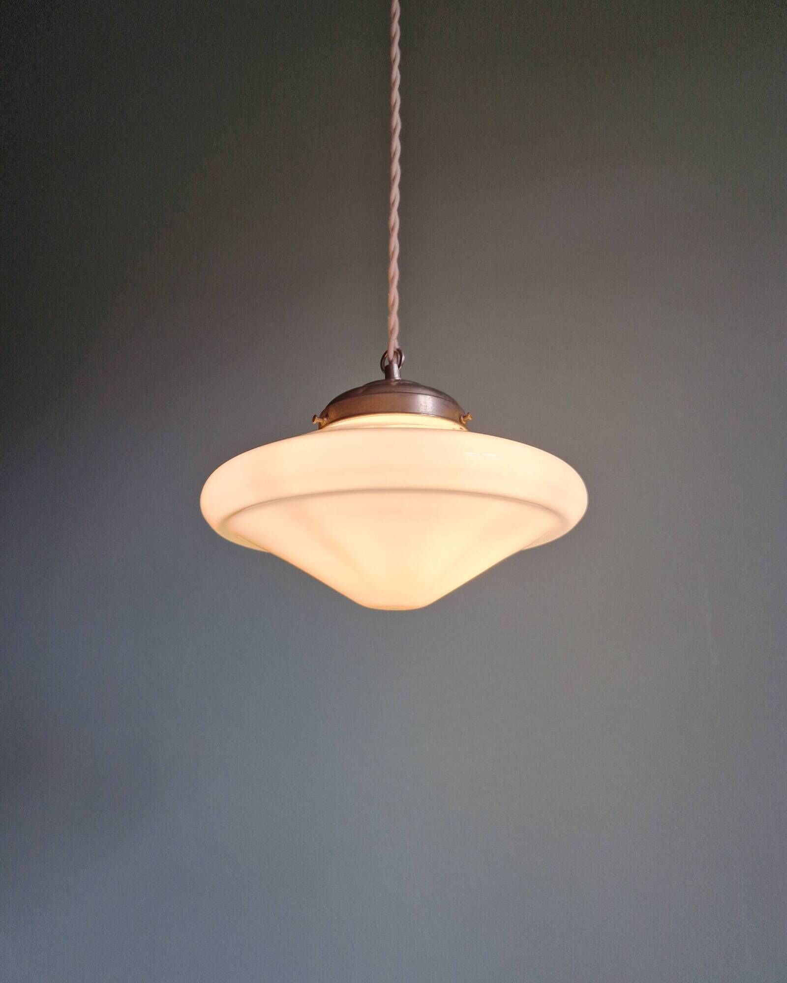 Art Deco pendant light in white opaline glass, conical, 1920s-30s