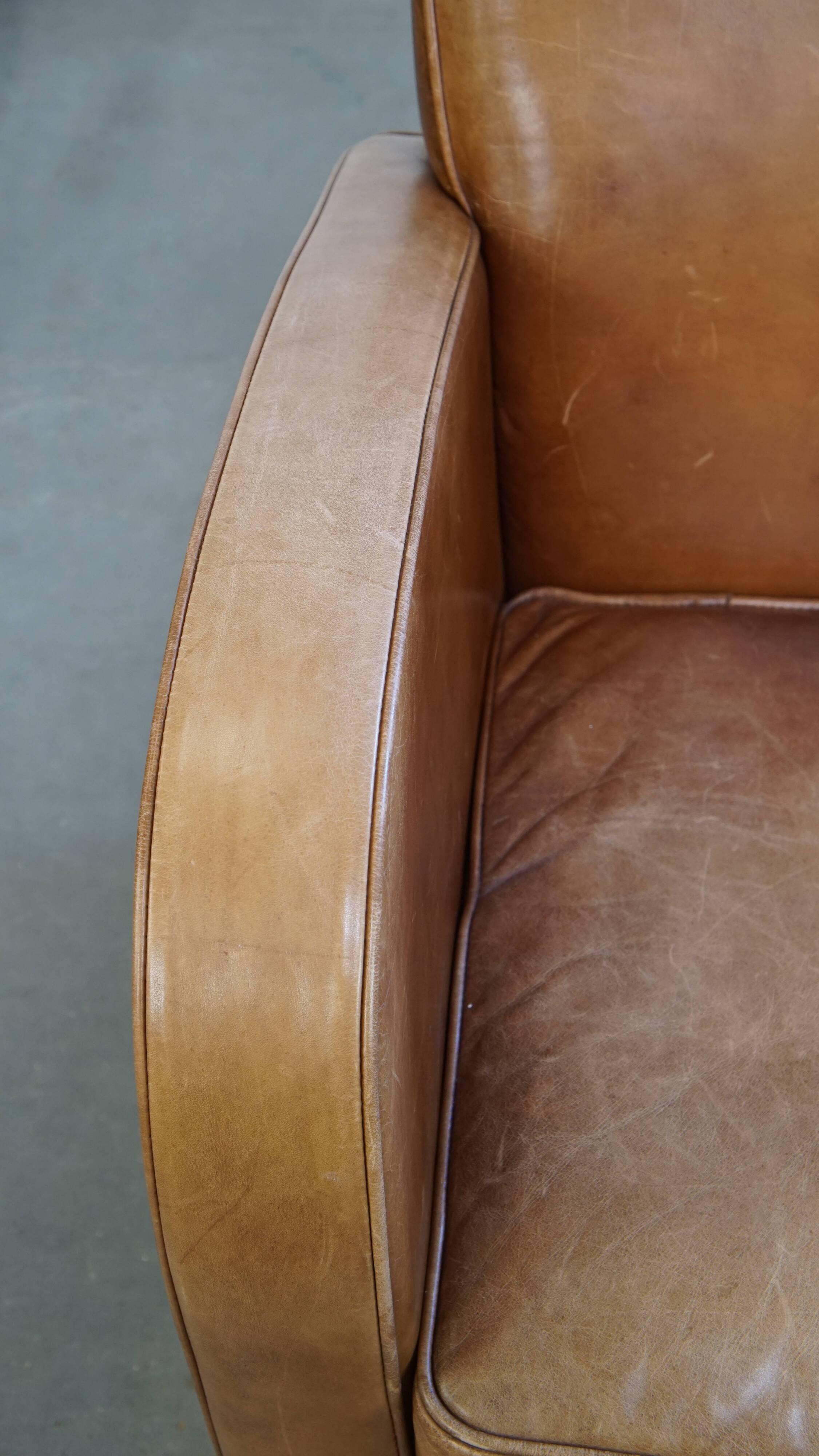 Cowhide  Leather Designer Armchair in Light Cognac Color