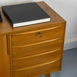 Vintage walnut sideboard with sliding doors and drawers 1960s