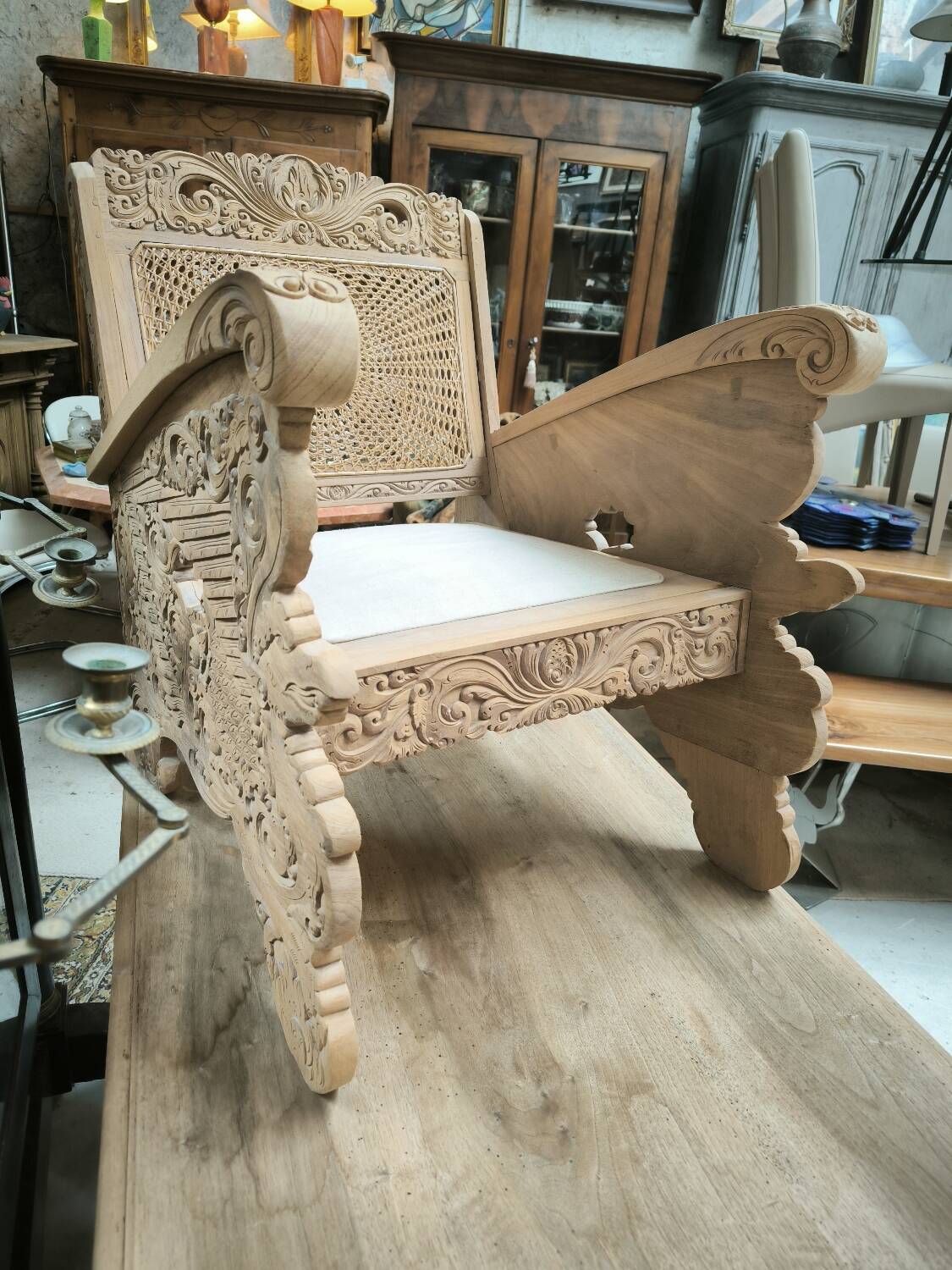 Colonial teak armchair from Ceylon