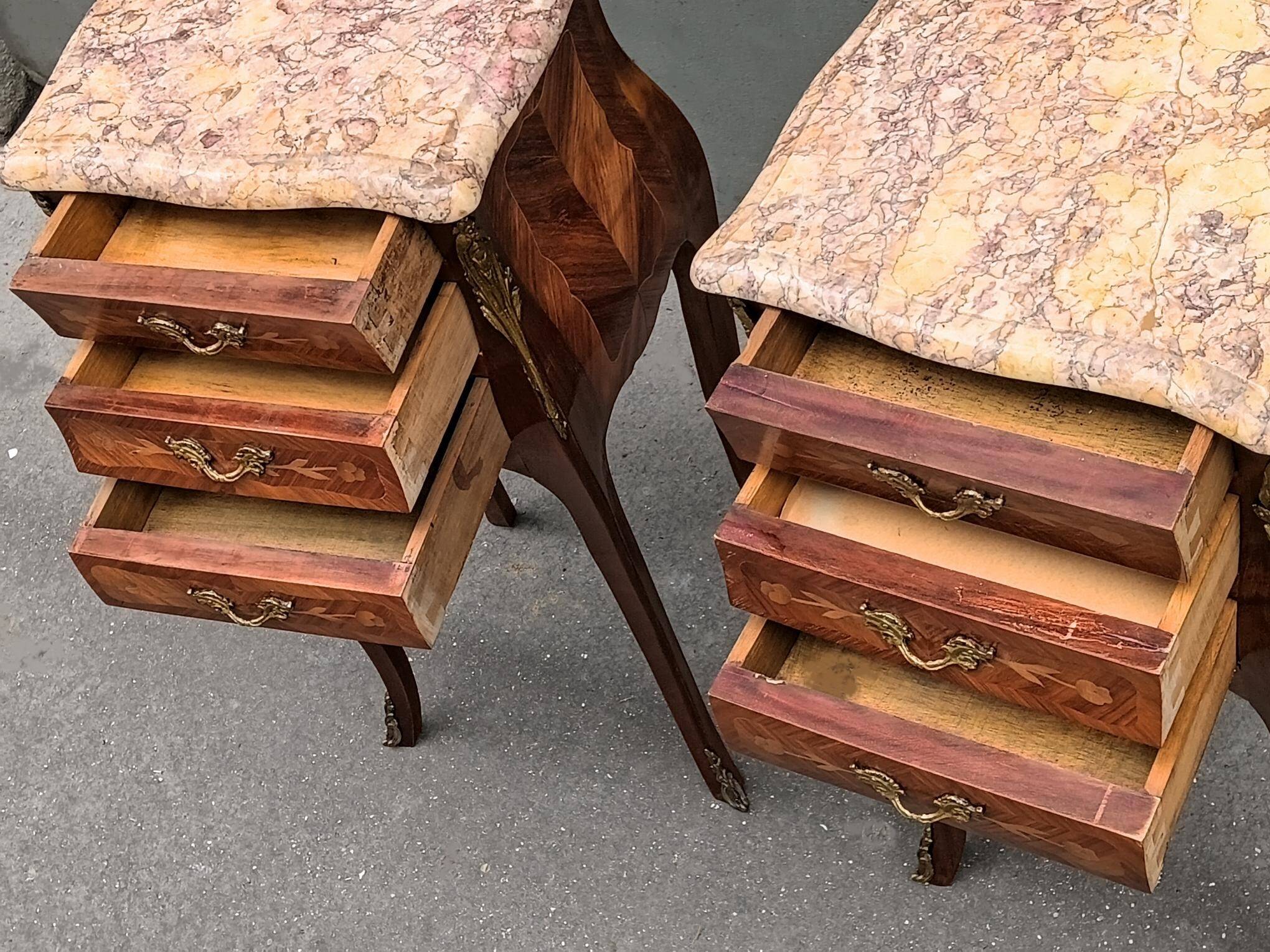 Pair of Louis XV style bedside tables in rosewood.