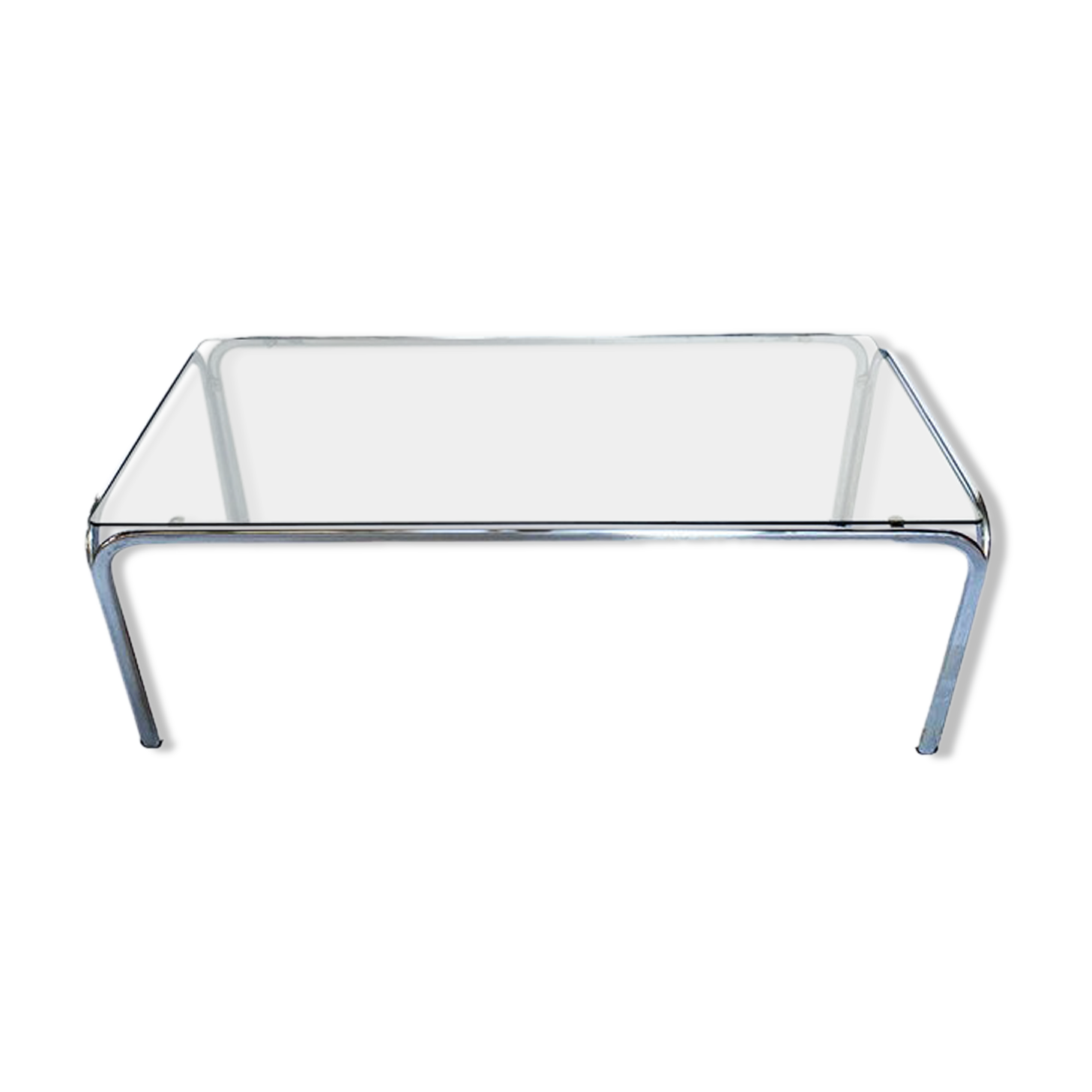 Metal table and smoked glass