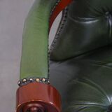 Timeless English style green cowhide chesterfield office chair on casters