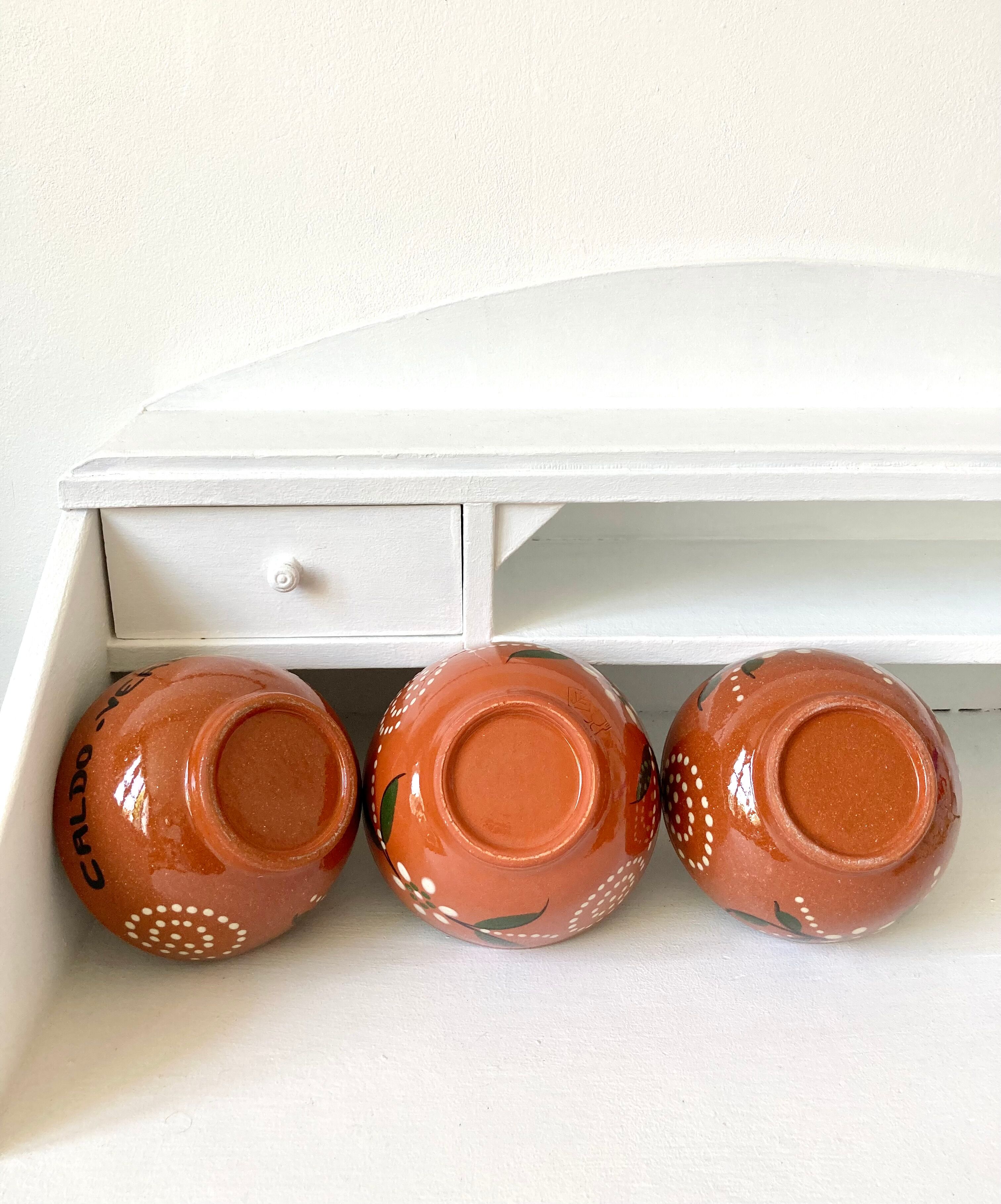 Vintage terracotta bowls decorated flowers