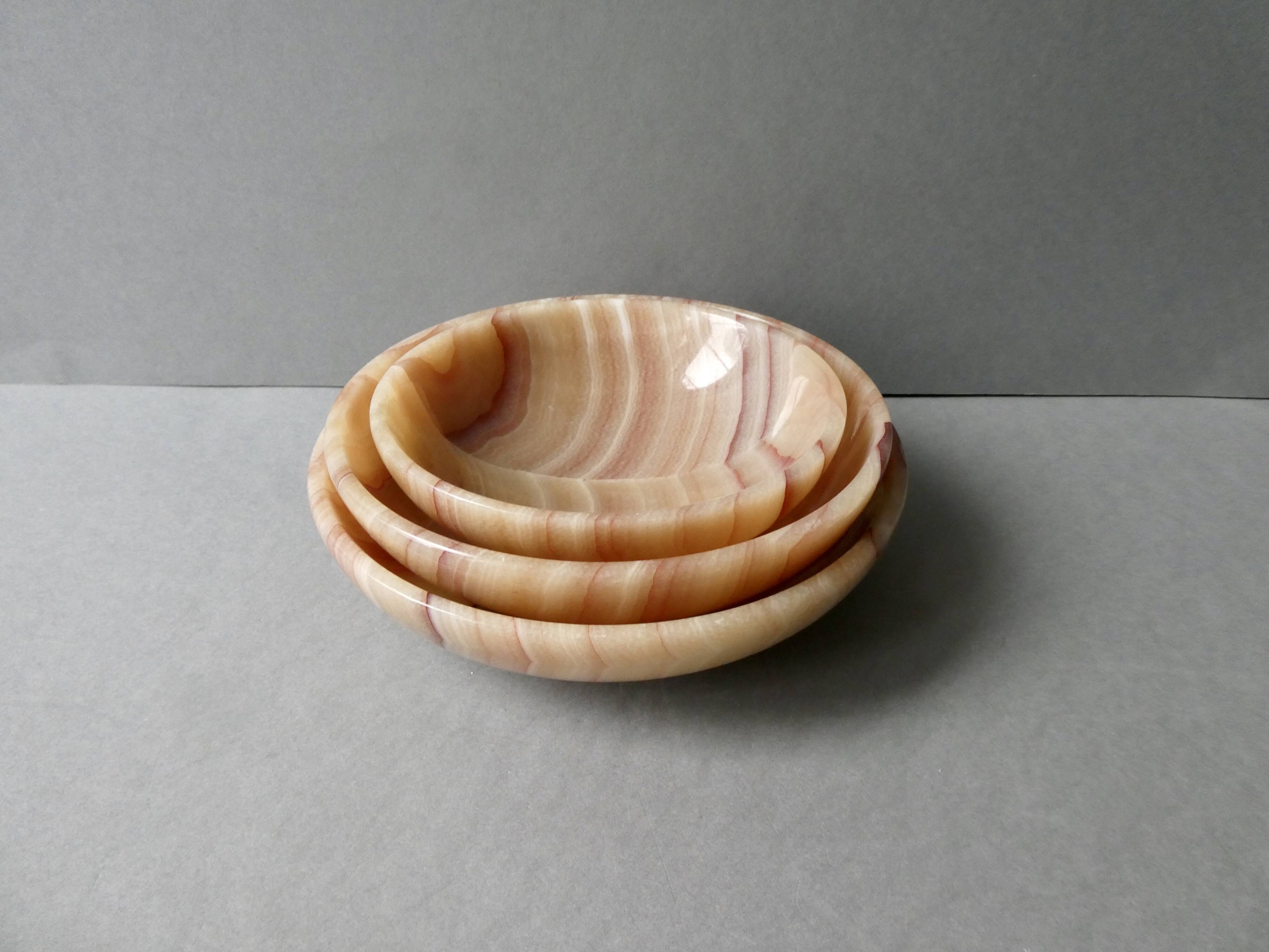 Set of 3 cups, empty pink agate pocket, 70s