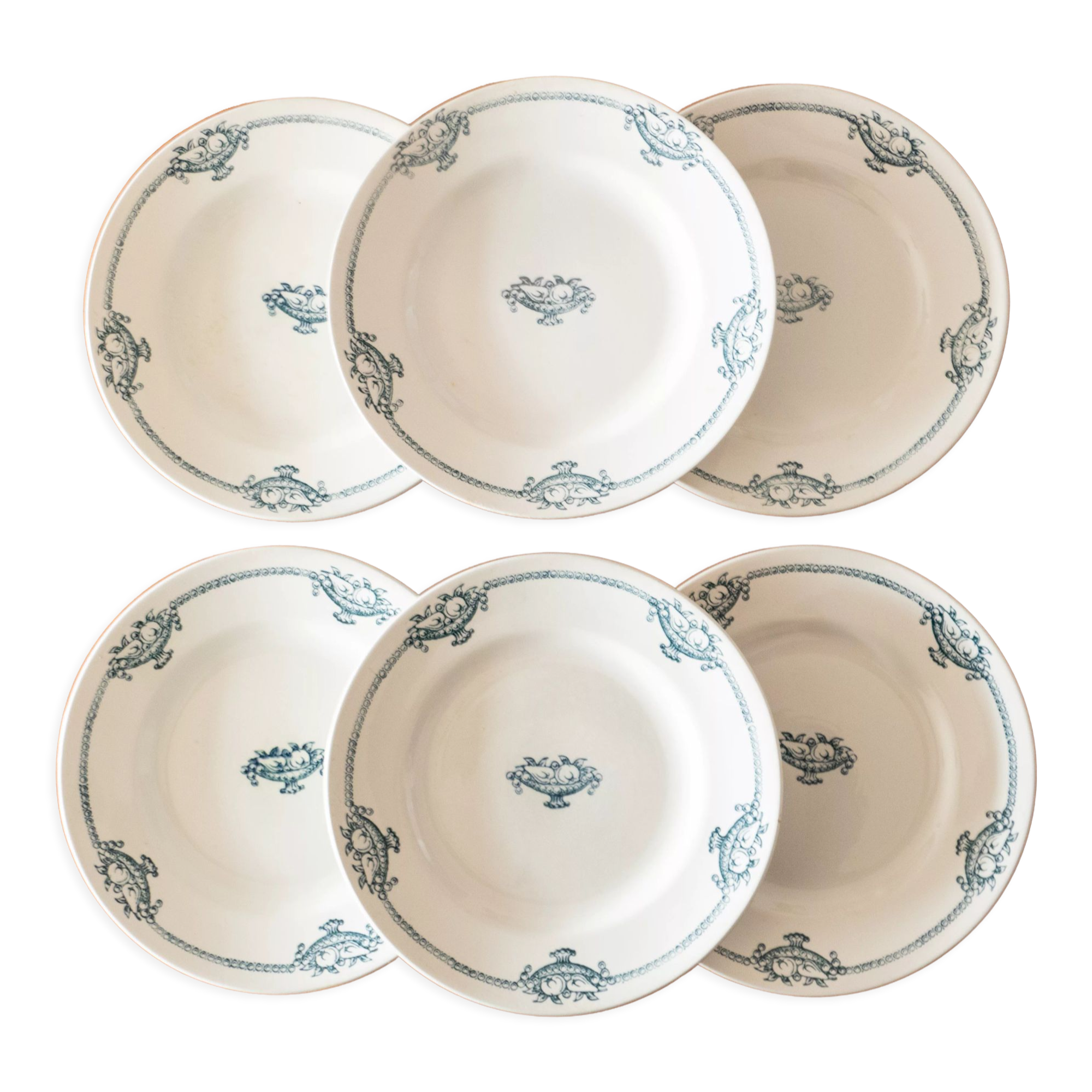 6 assiettes plates terre de fer vieux St Amand