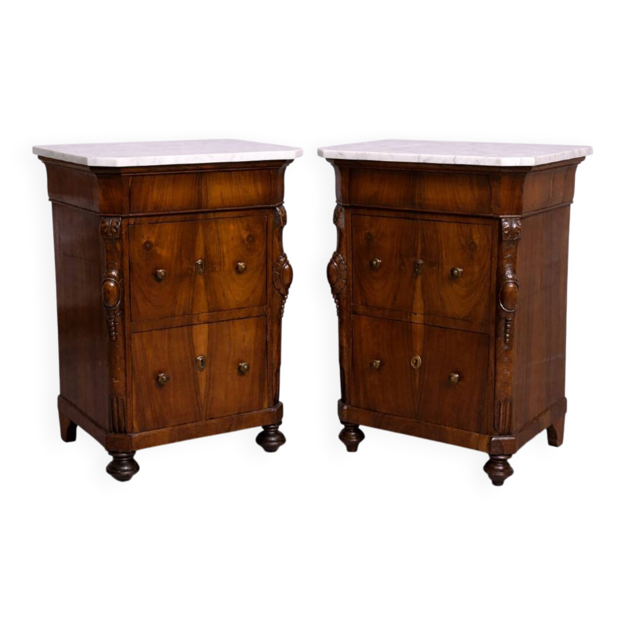 Rare pair of Italian display furniture from the Charles X period in mahogany.