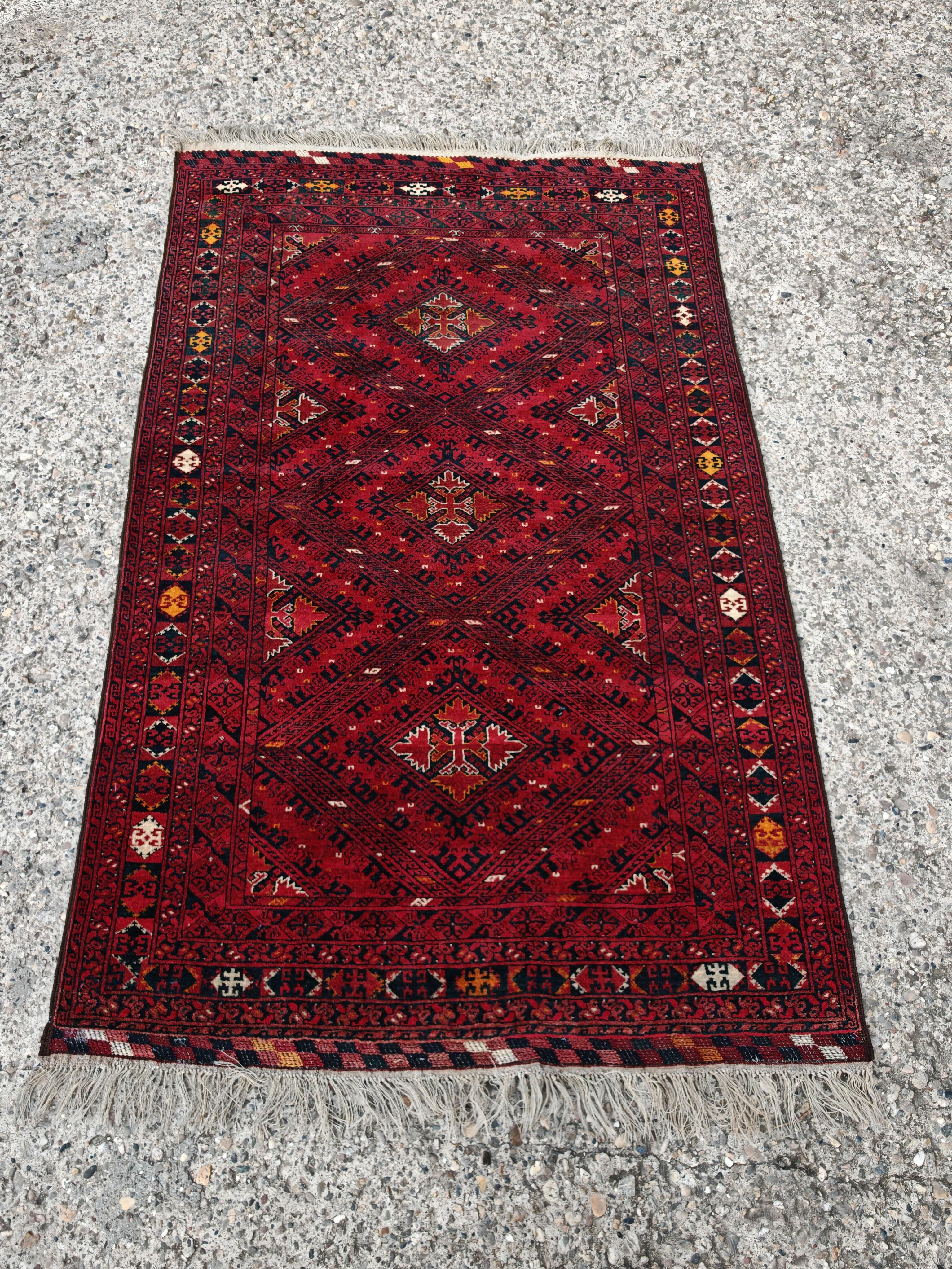 Vintage hand-knotted Kunduz rug, natural dyes, 1940s.
