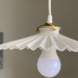 Vintage pleated white opaline glass lampshade.