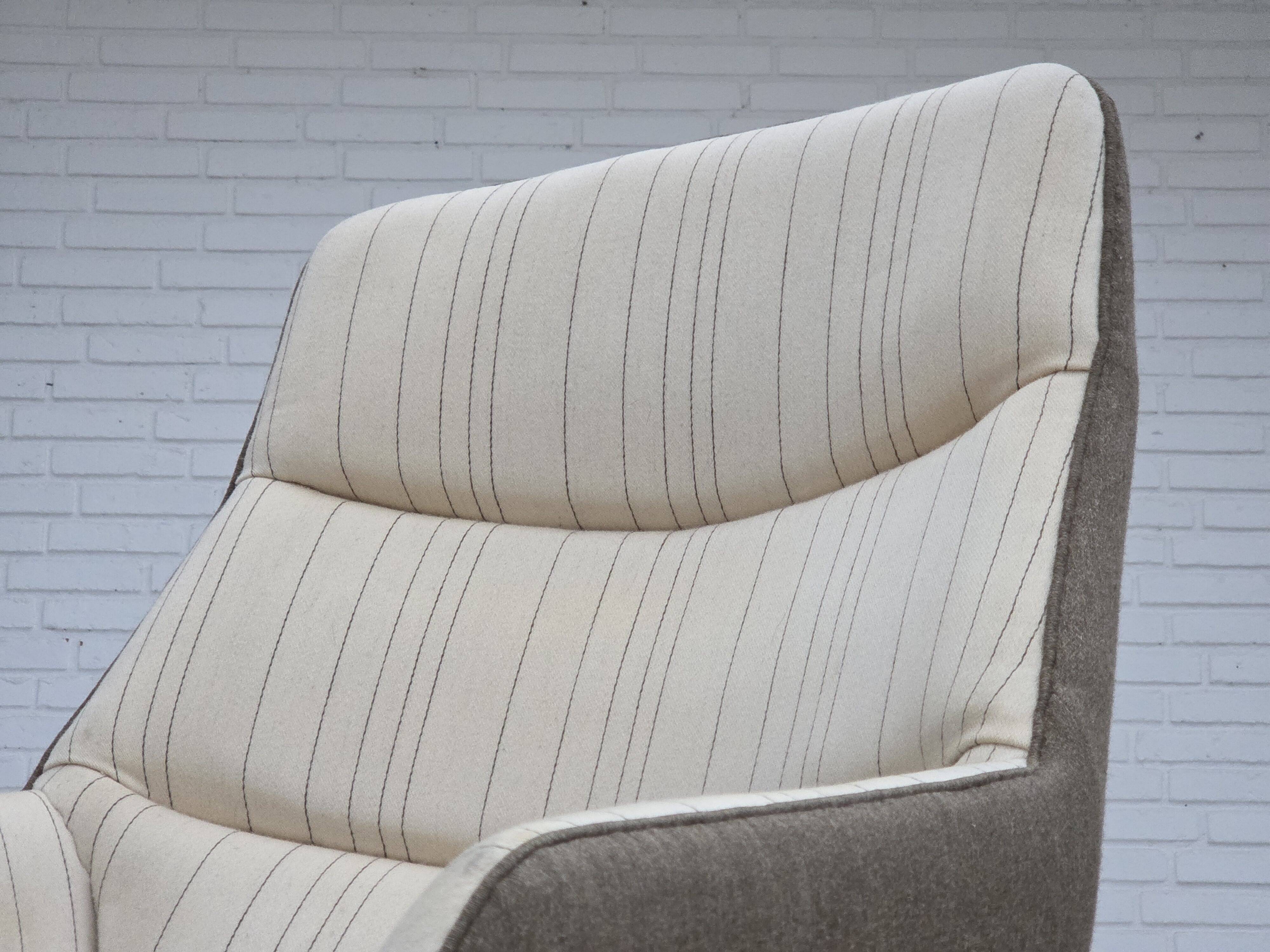 1970s, Danish design by Illum Wikkelsø, furniture wool fabric, oak wood.
