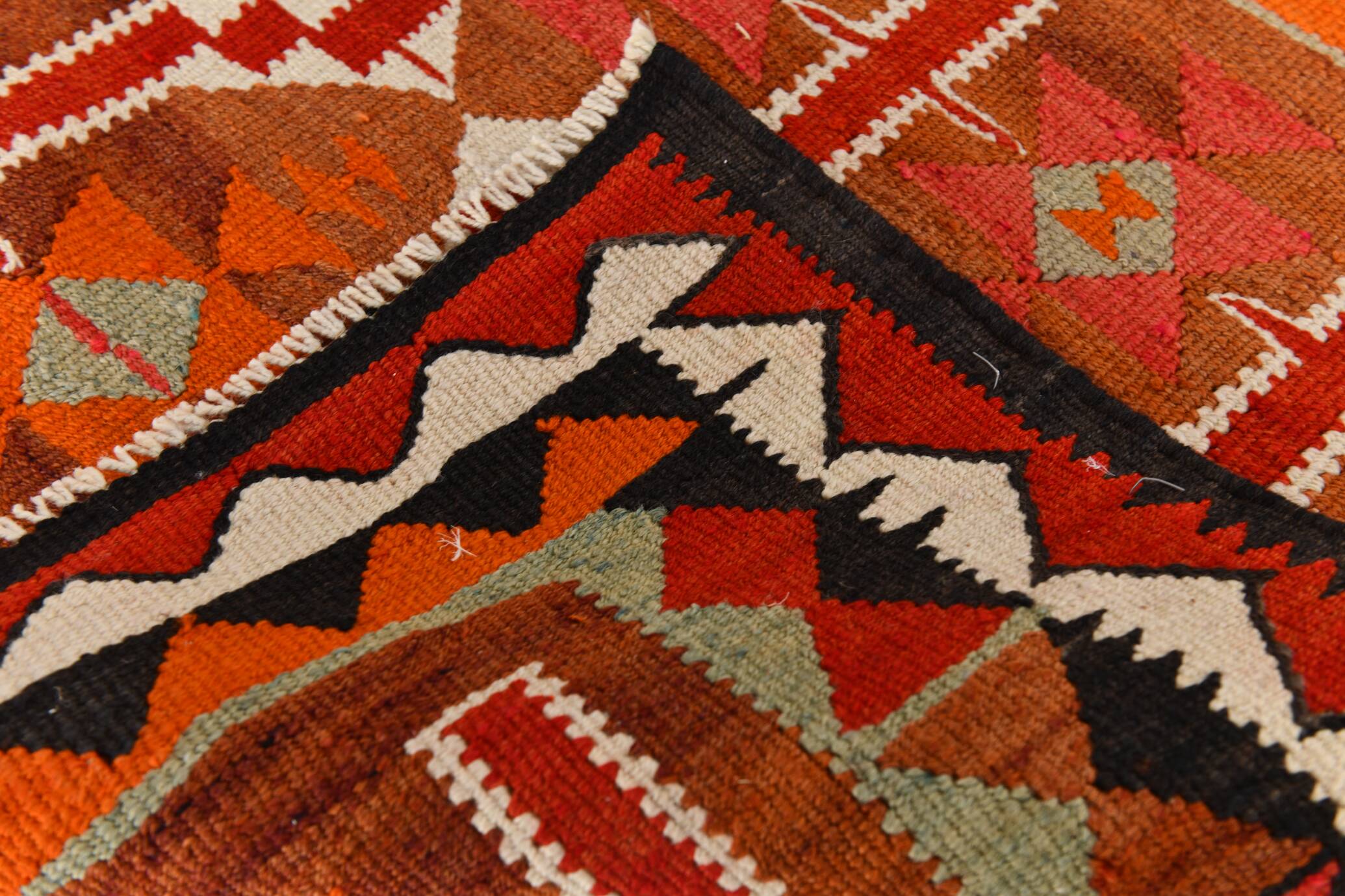 Tapis Kilim 3x10 Orange citrouille 93x308 cm