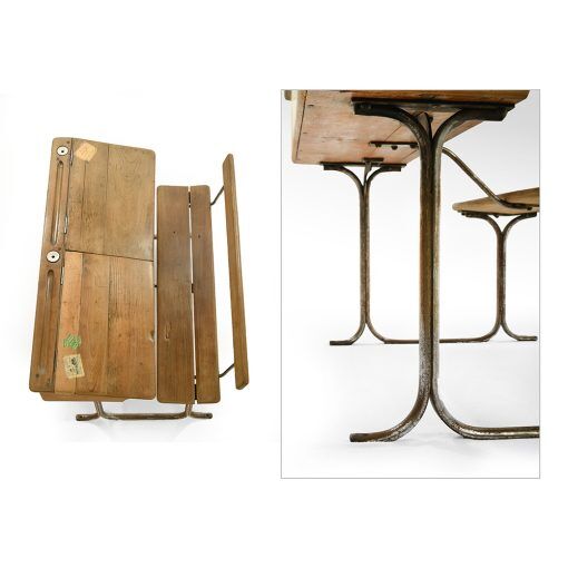 Pupitre d’écolier en bois à double casiers
