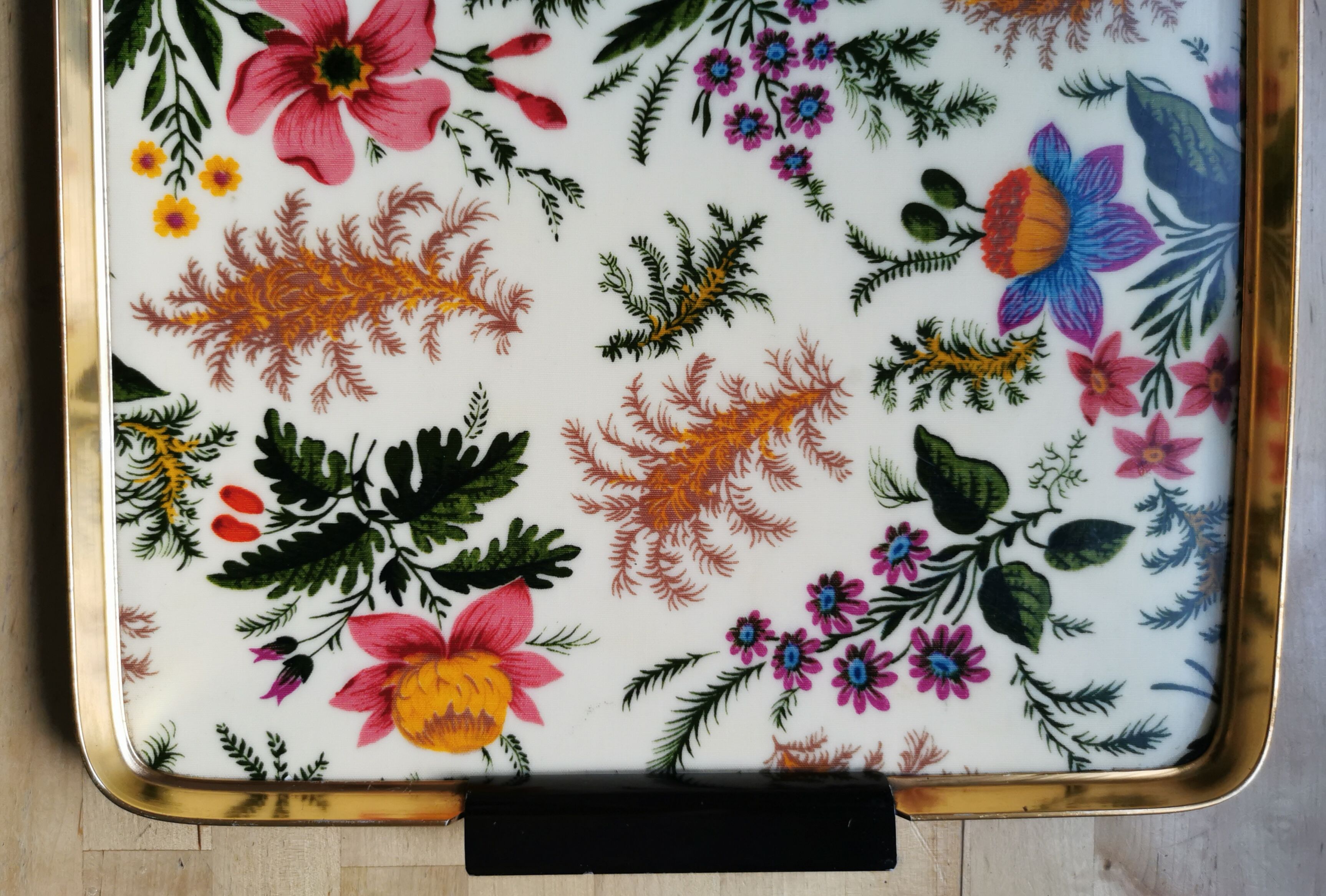 Vintage gold metal flowers tray