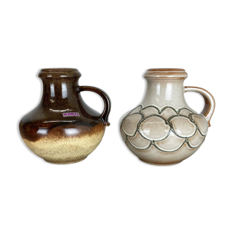 Set of two pottery fat lava vases "multi-color" by scheurich, germany, 1970s
