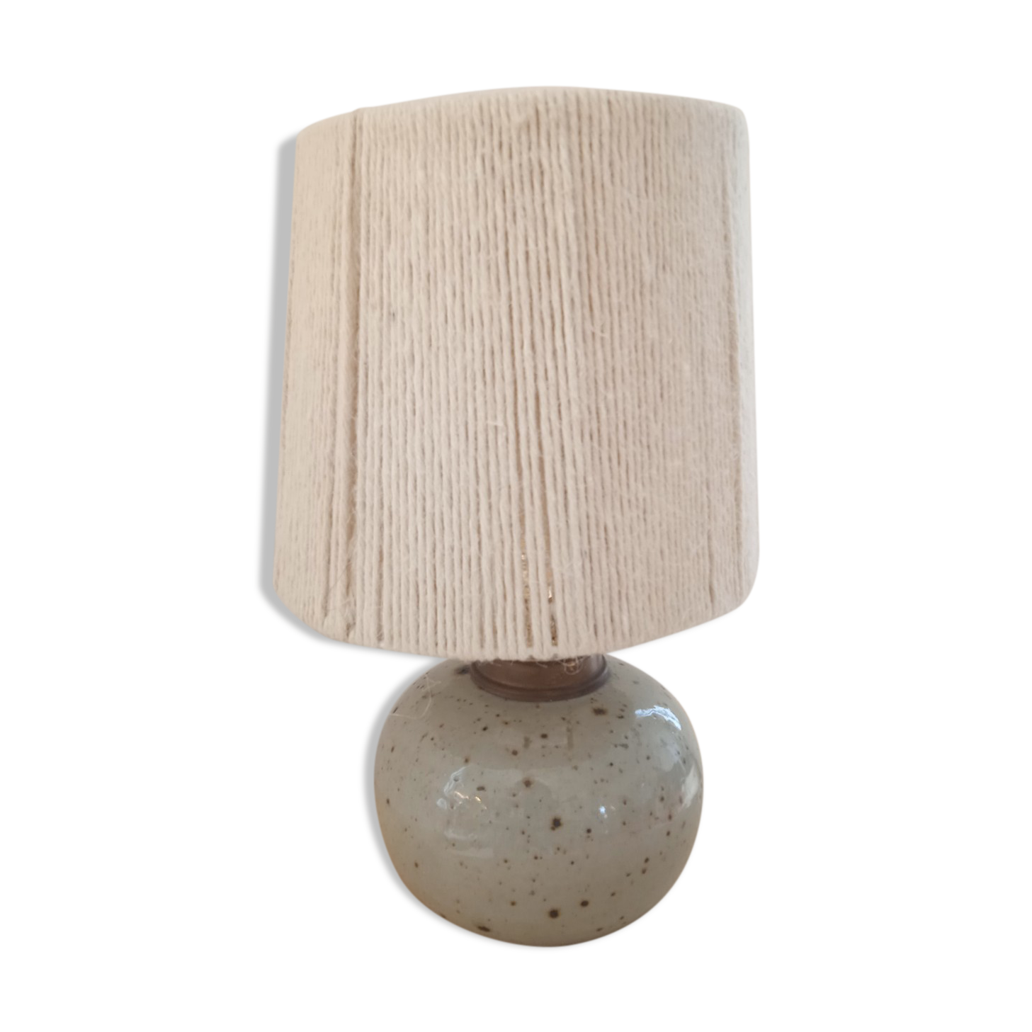 Lampe vintage en grès émaillé avec abat-jour en corde