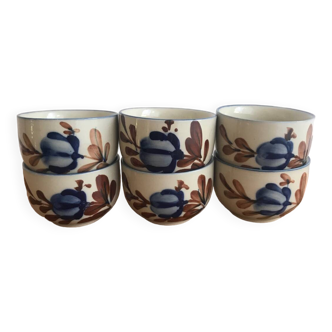 6 Traditional Chinese Vintage Stoneware Cotton Flower Tea Cups/Tumblers