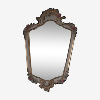 Small baroque mirror with a stucco floral decoration 35x52cm