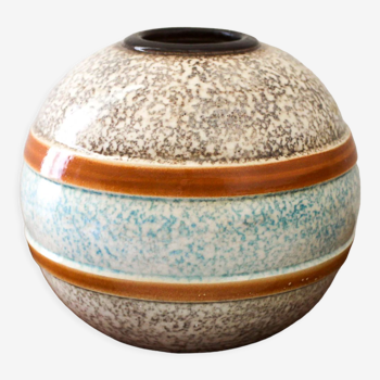 Vase boule céramique émaillée art déco signé