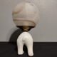 Lampe ours en céramique blanche et globe opaline