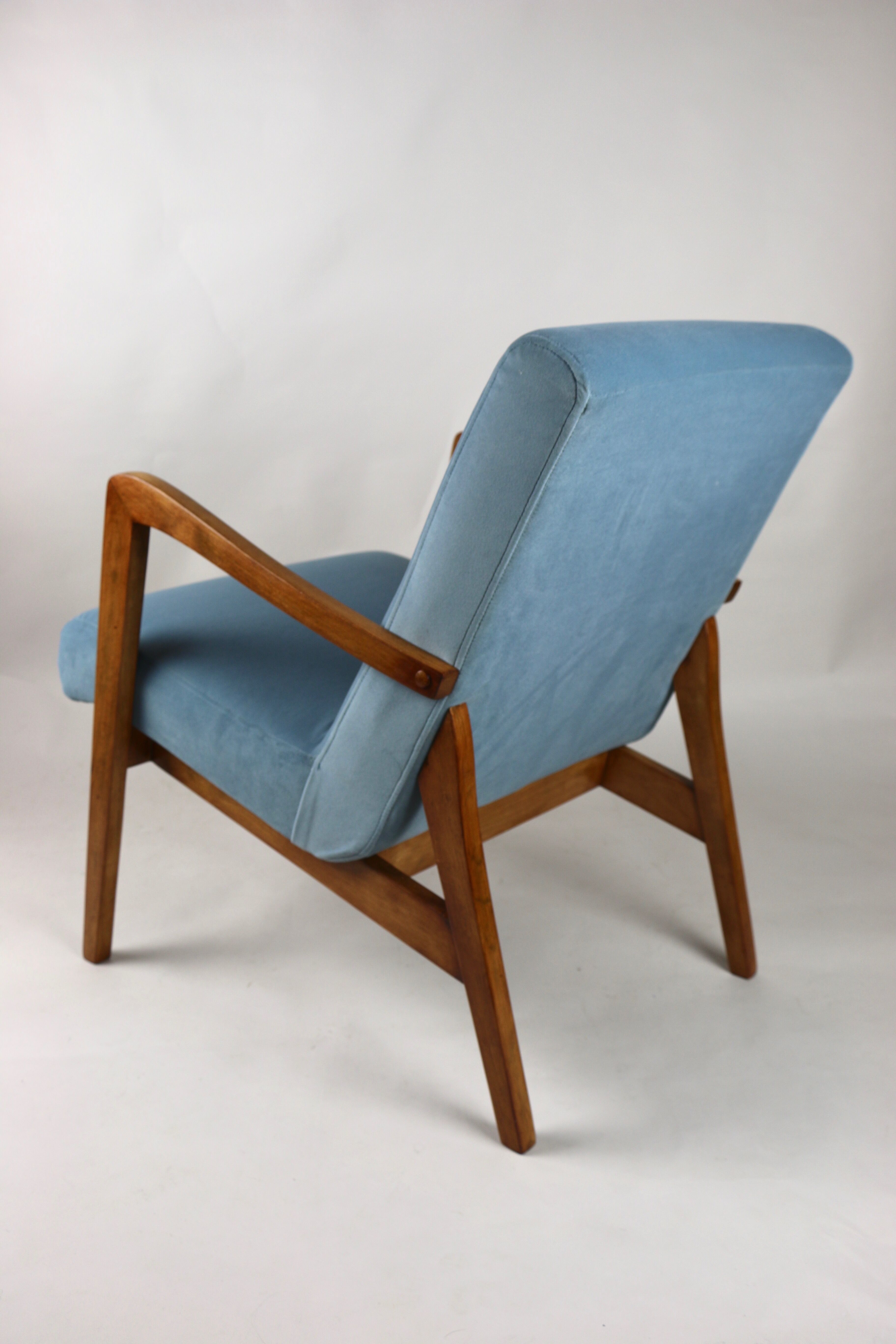 Vintage blue grey velvet lounge chair, 1970s