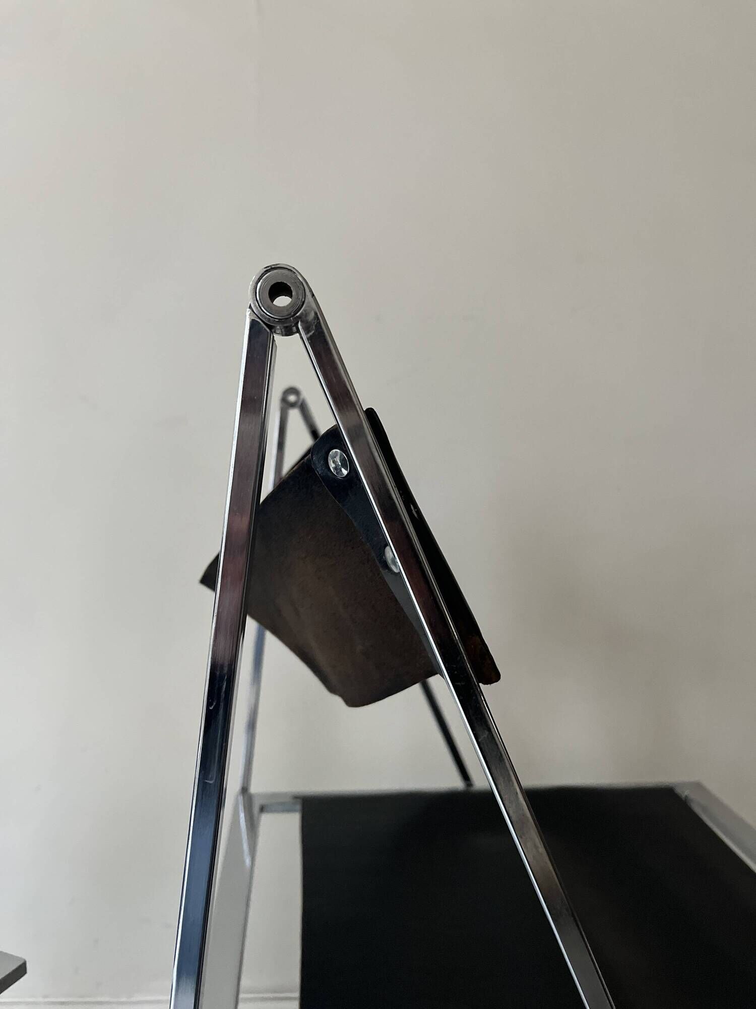 Set of 2 folding chairs in leather and chrome model Elios by Fontini & Geraci, Italy 1970