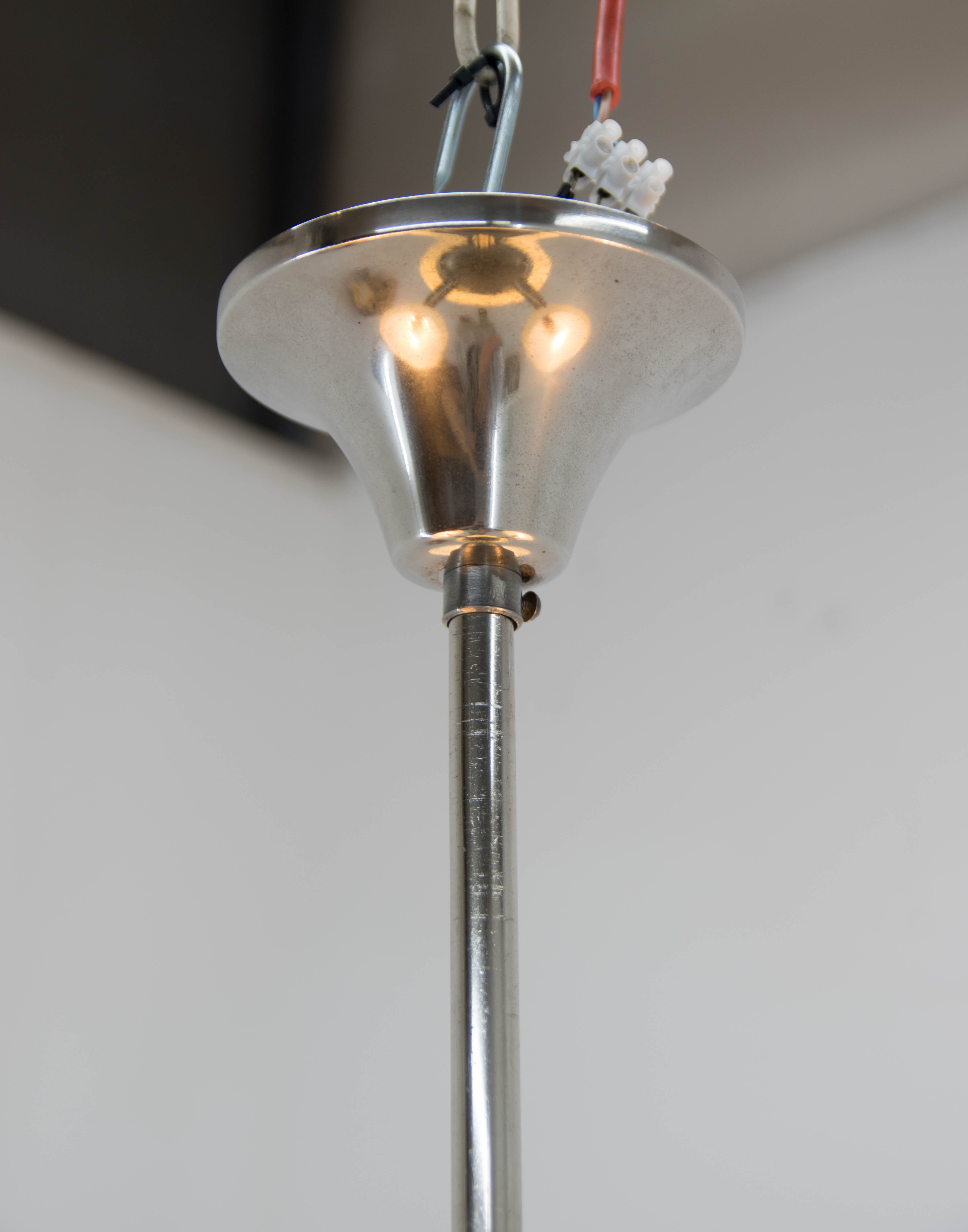 Art deco nickel and glass chandelier, 1930s