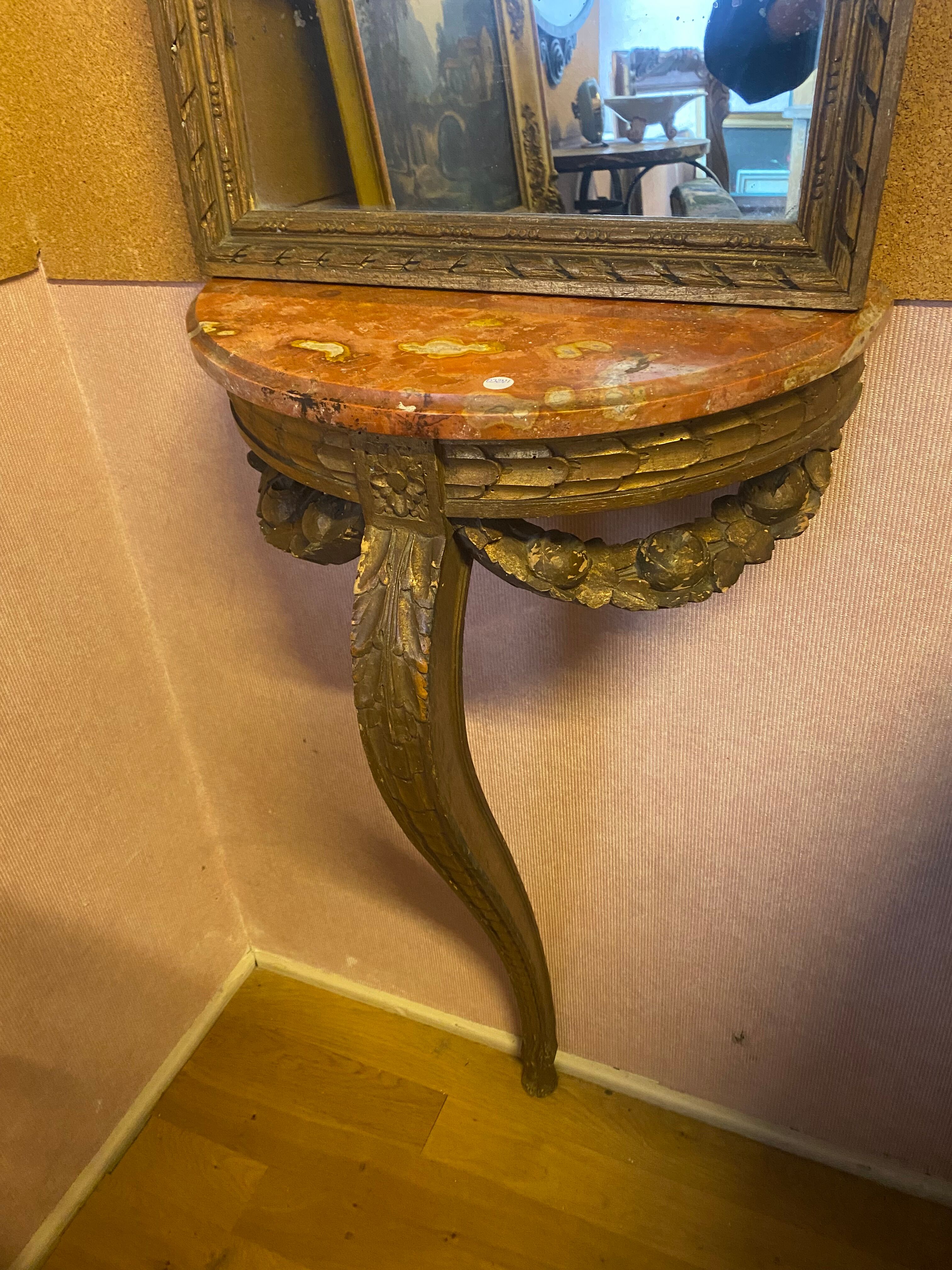 Console and trumeau, Louis XVI style in gilded wood