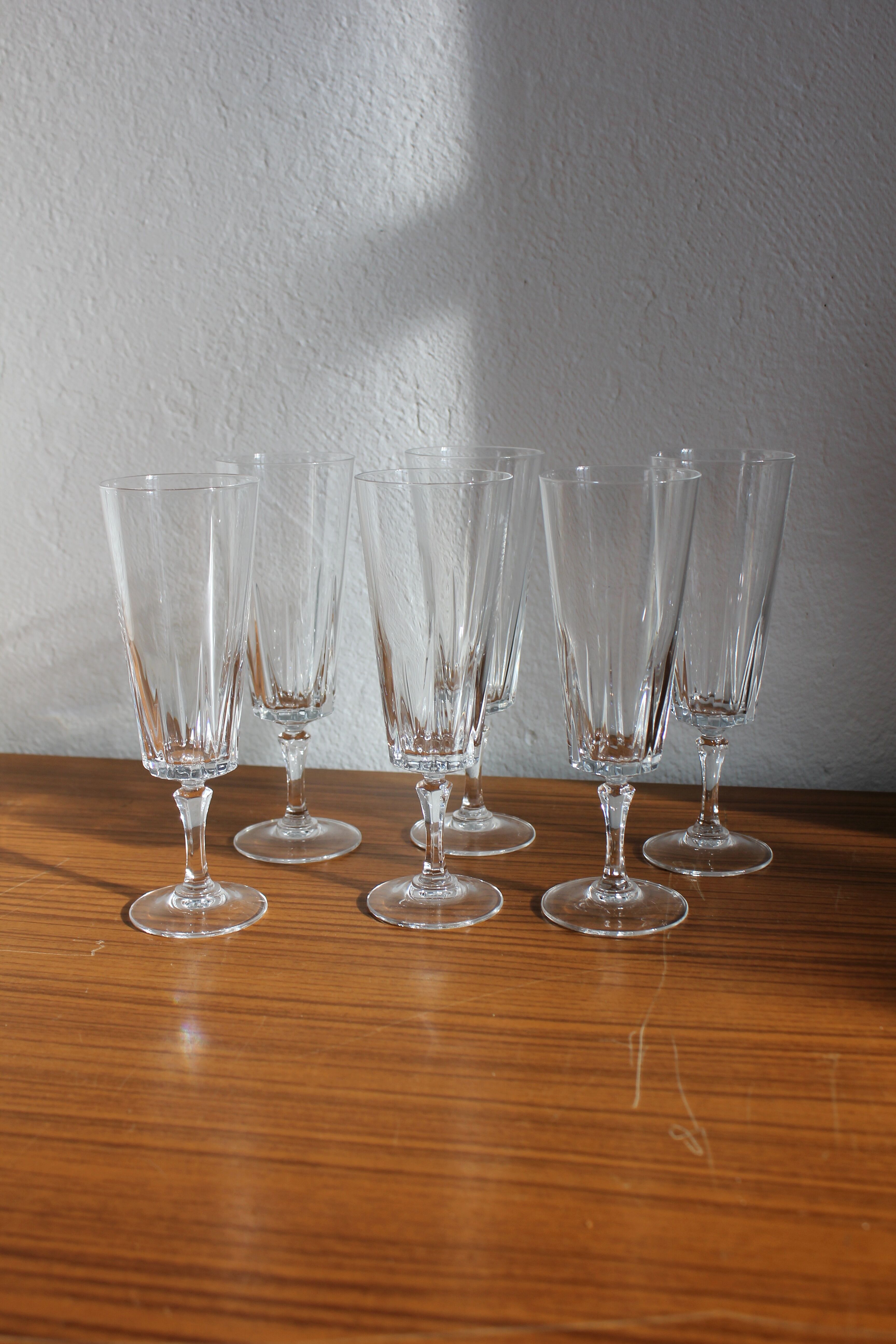 6 flûtes à champagne vintage en cristal d'Arques modèle "Versailles"