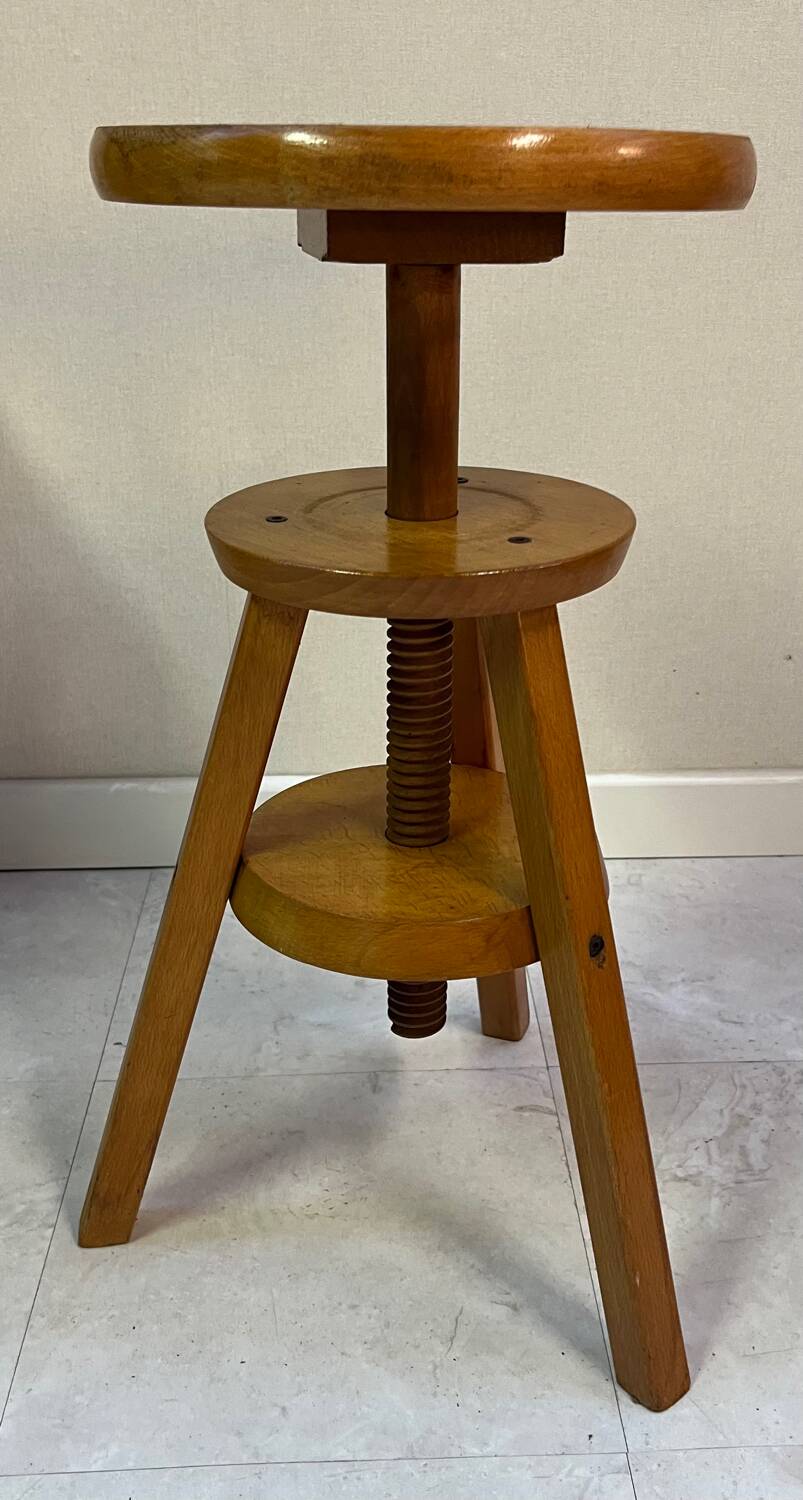 Adjustable and swivel wooden stool