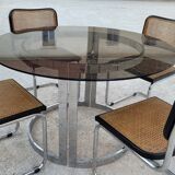 Round designer table in glass and chrome steel by Vittorio Introini for Saporiti, Italy 1970