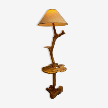 Vintage brutalist style wooden floor lamp