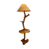 Vintage brutalist style wooden floor lamp