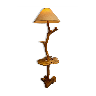 Lampadaire en bois style brutaliste vintage