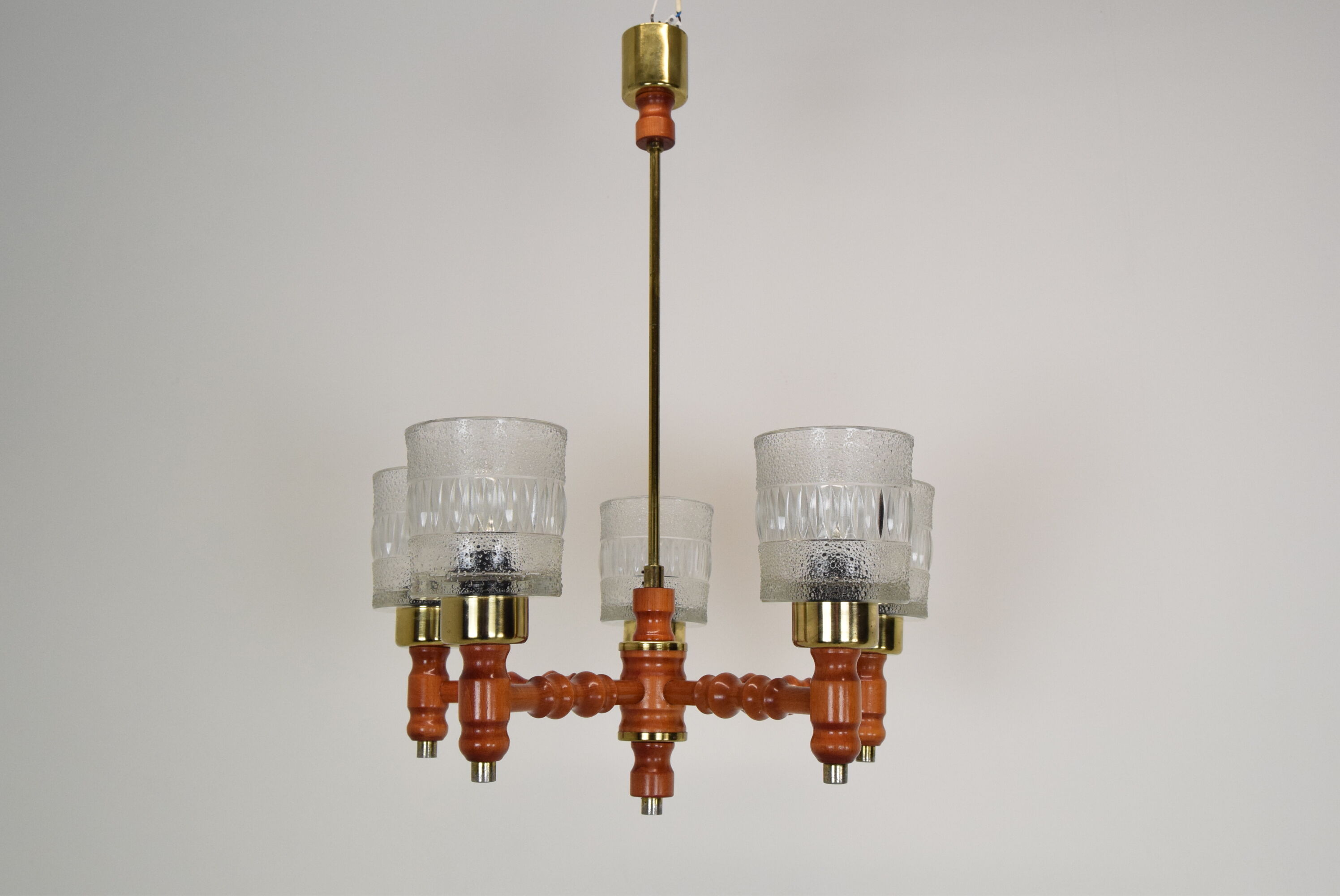 Mid-century Wood Chandelier by Instala Jilove u Decina,1960's