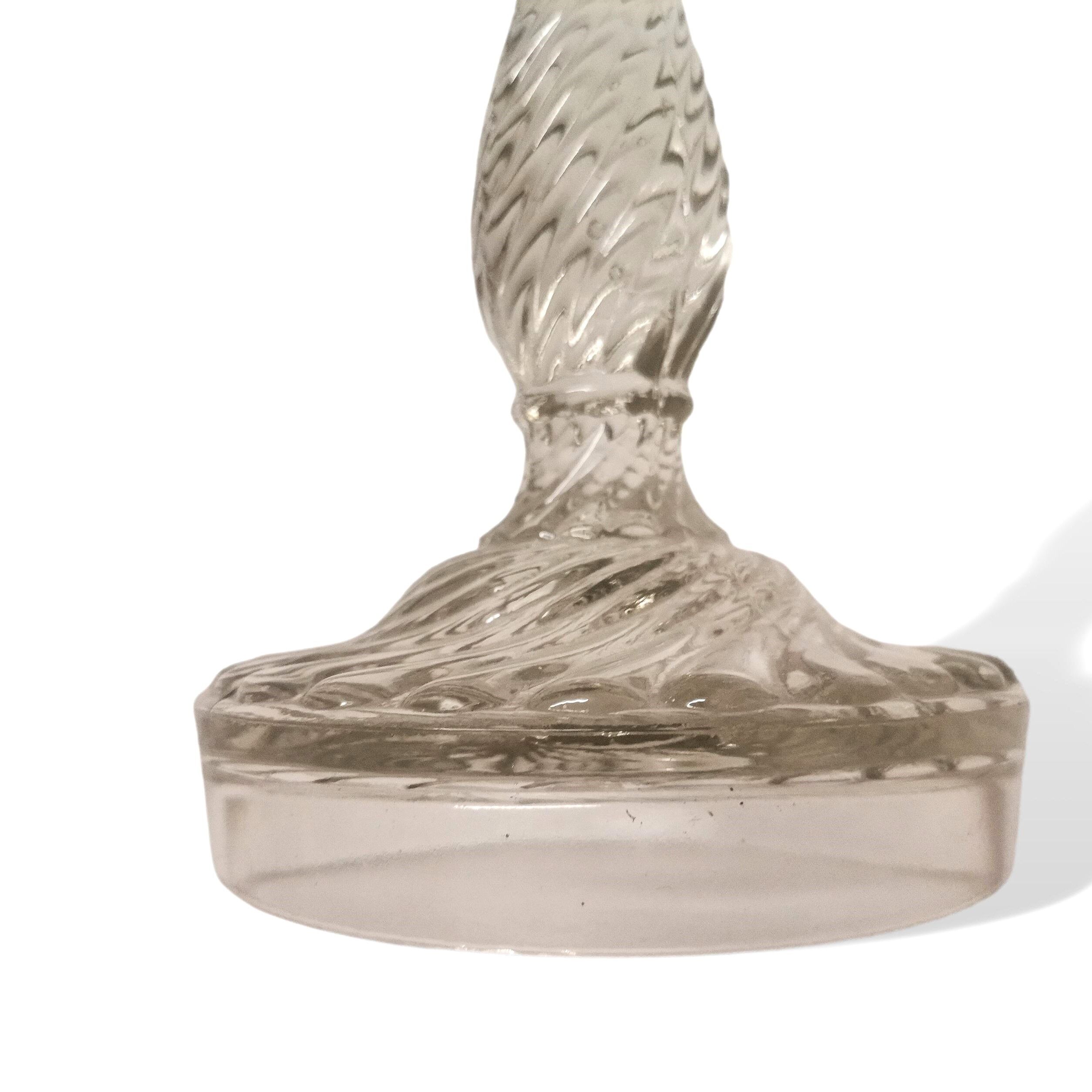 Set of 2 mid century modern clear glass candlestick candle stick holders