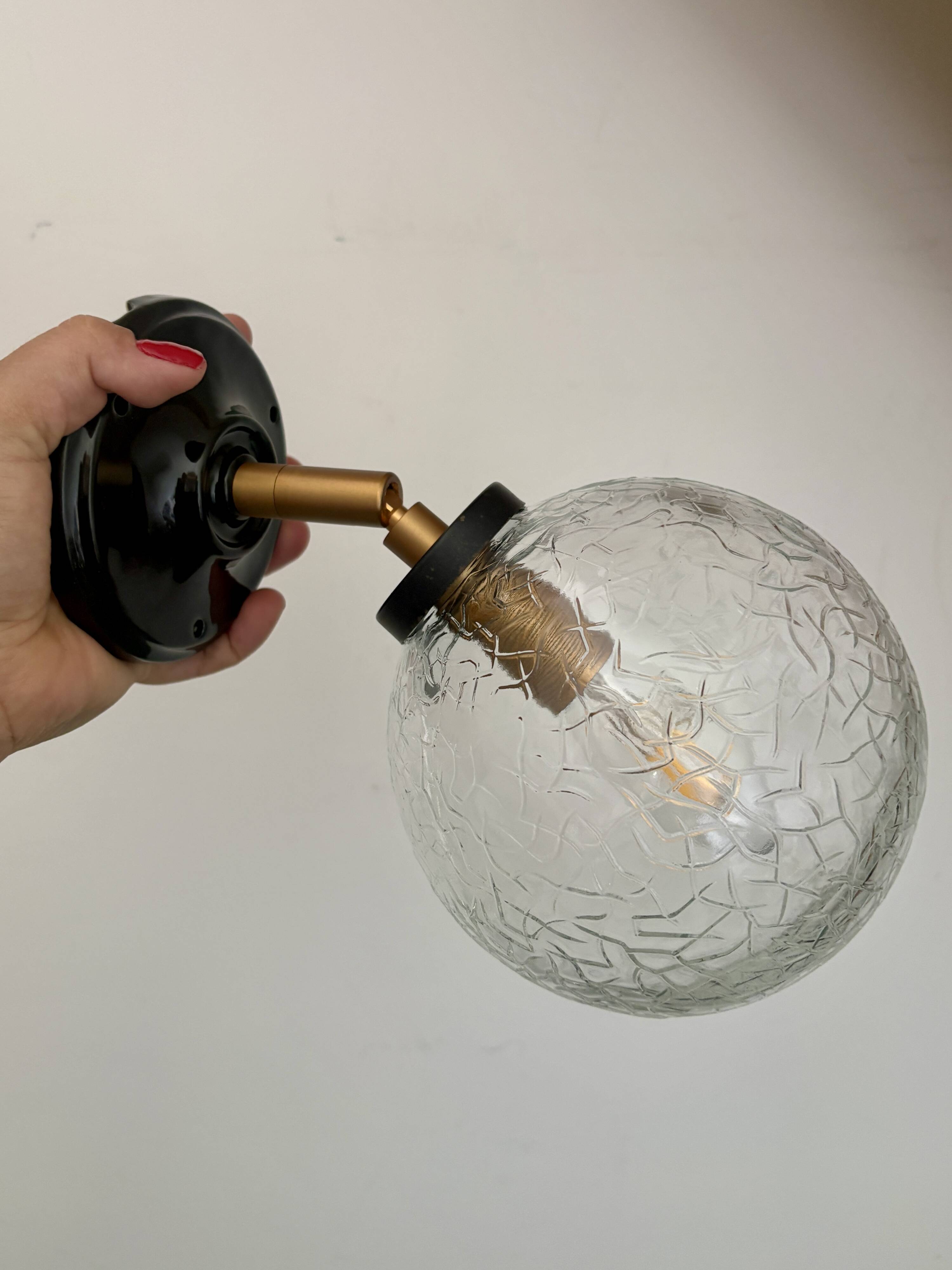 Applique globe vintage en verre effet craquelé
