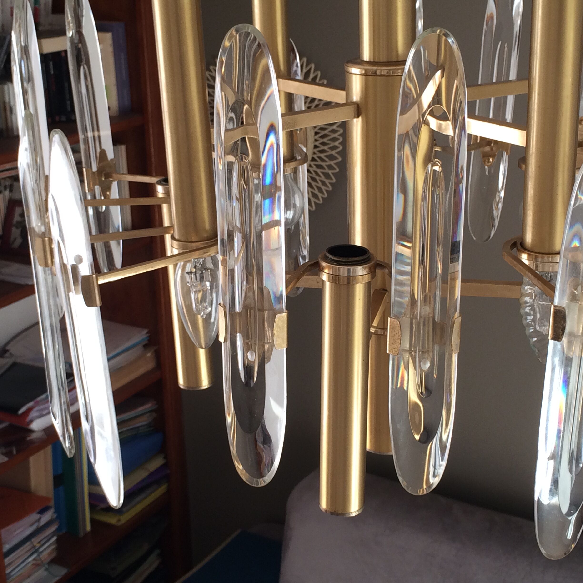 Lustre Sciolari, 1960 en acier doré et cristal