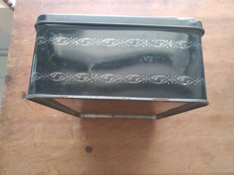 Vintage black art deco metal box with fish decoration