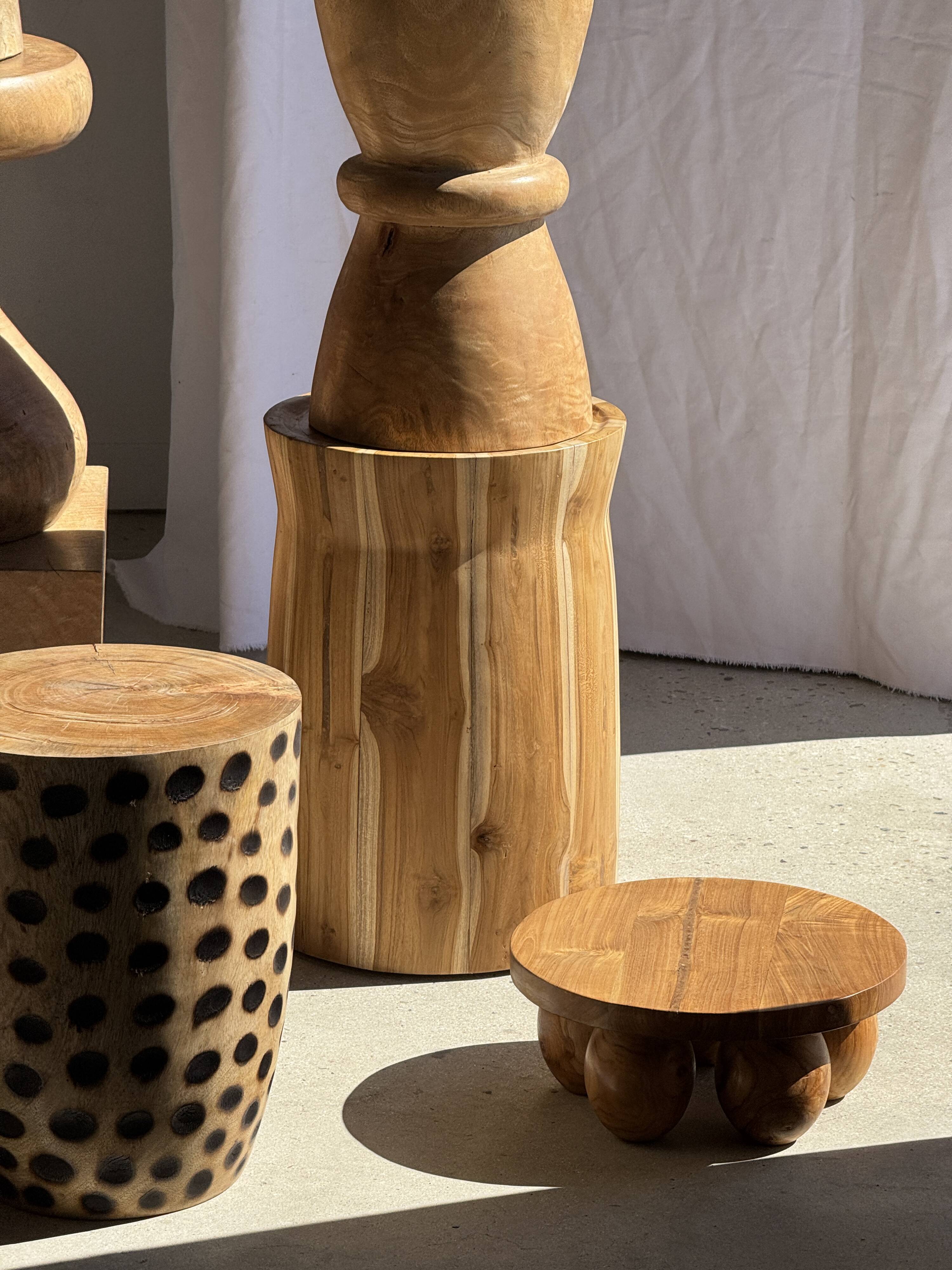 Stool, side table, cylindrical solid mango wood end table.