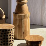 Stool, side table, cylindrical solid mango wood end table.