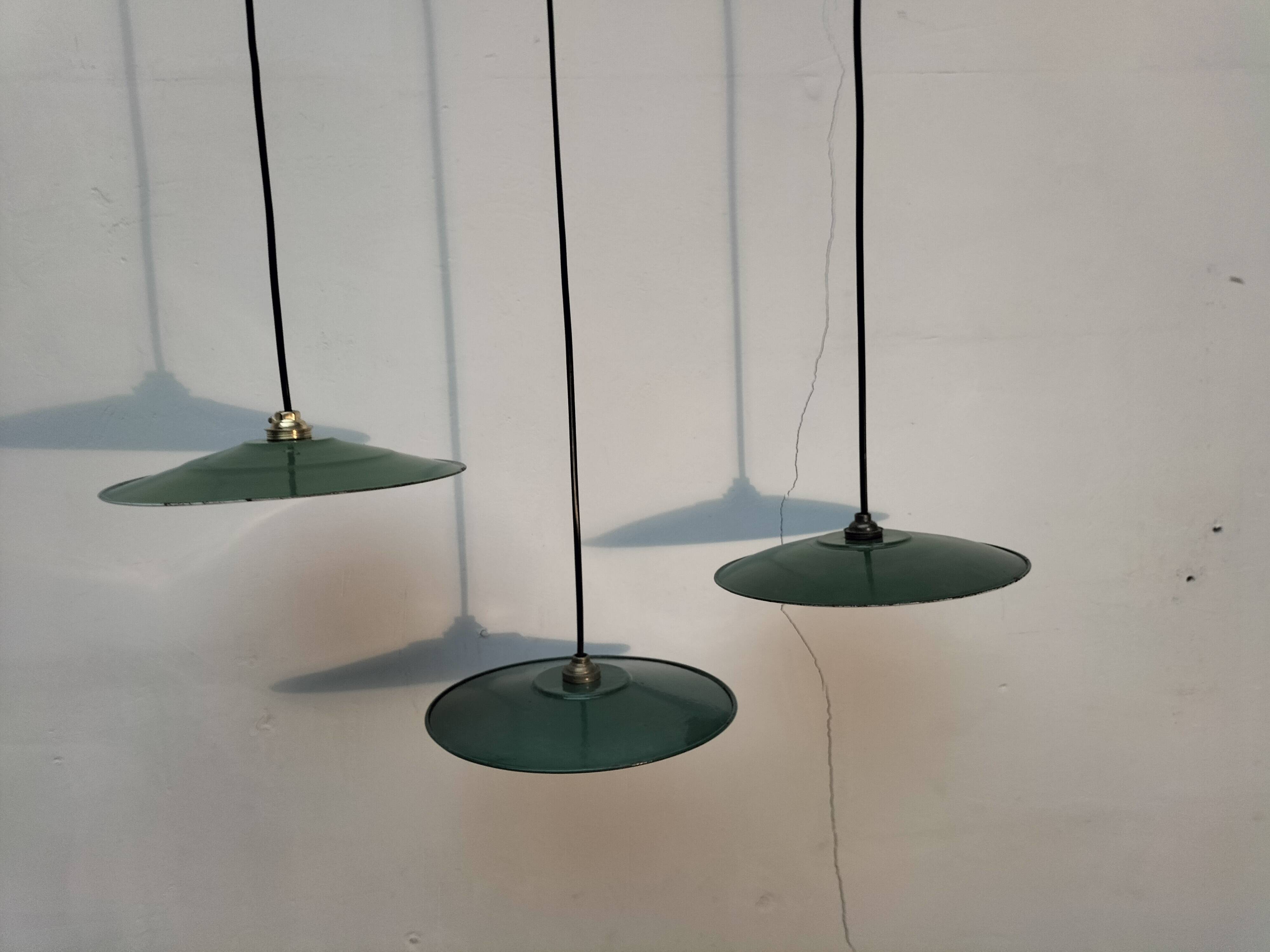 Set of 3 enameled sheet metal pendants