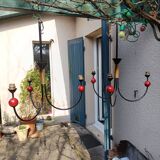 pair of vintage black metal chandeliers with red balls 1950/1970