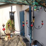 pair of vintage black metal chandeliers with red balls 1950/1970
