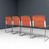 Set of 4 dining chairs in chrome and leather for Cidue Italy 1970