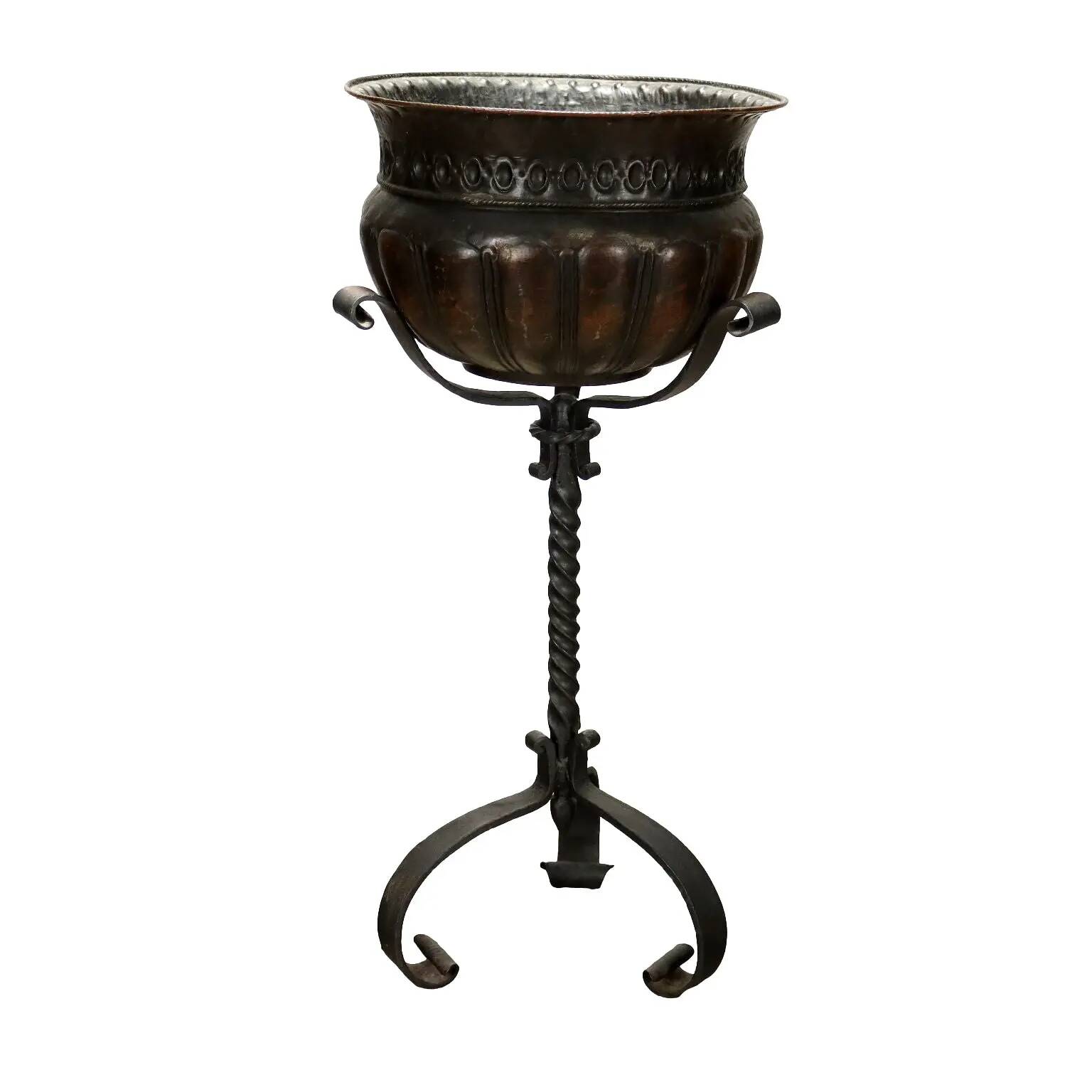 Antique three-legged wrought iron planter with basin, Italy, 20th century