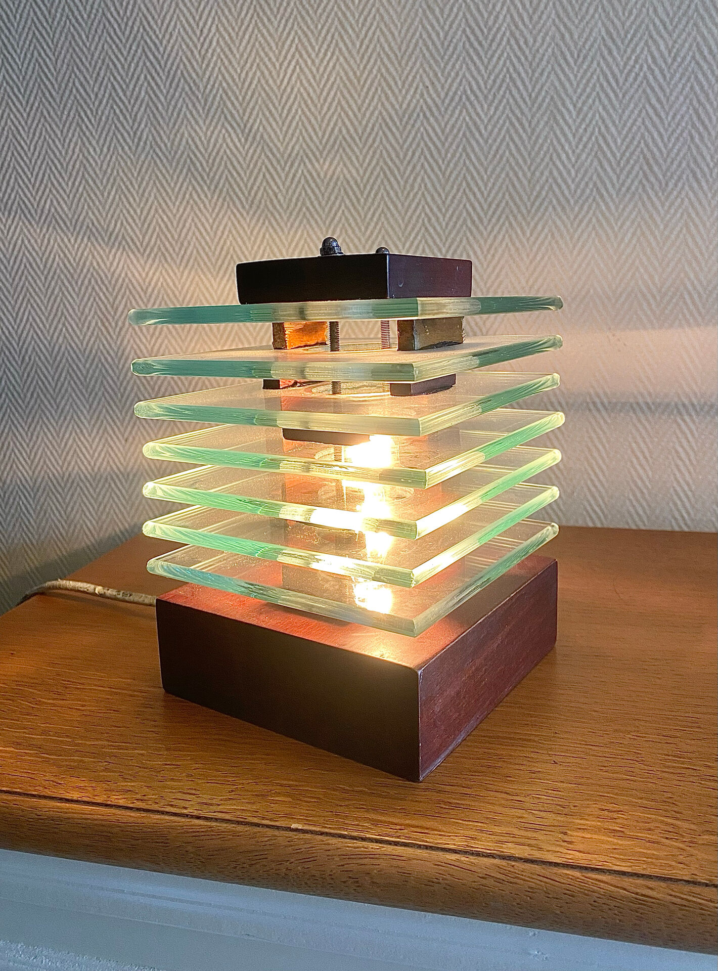 Vintage stepped glass lamp in Desny style