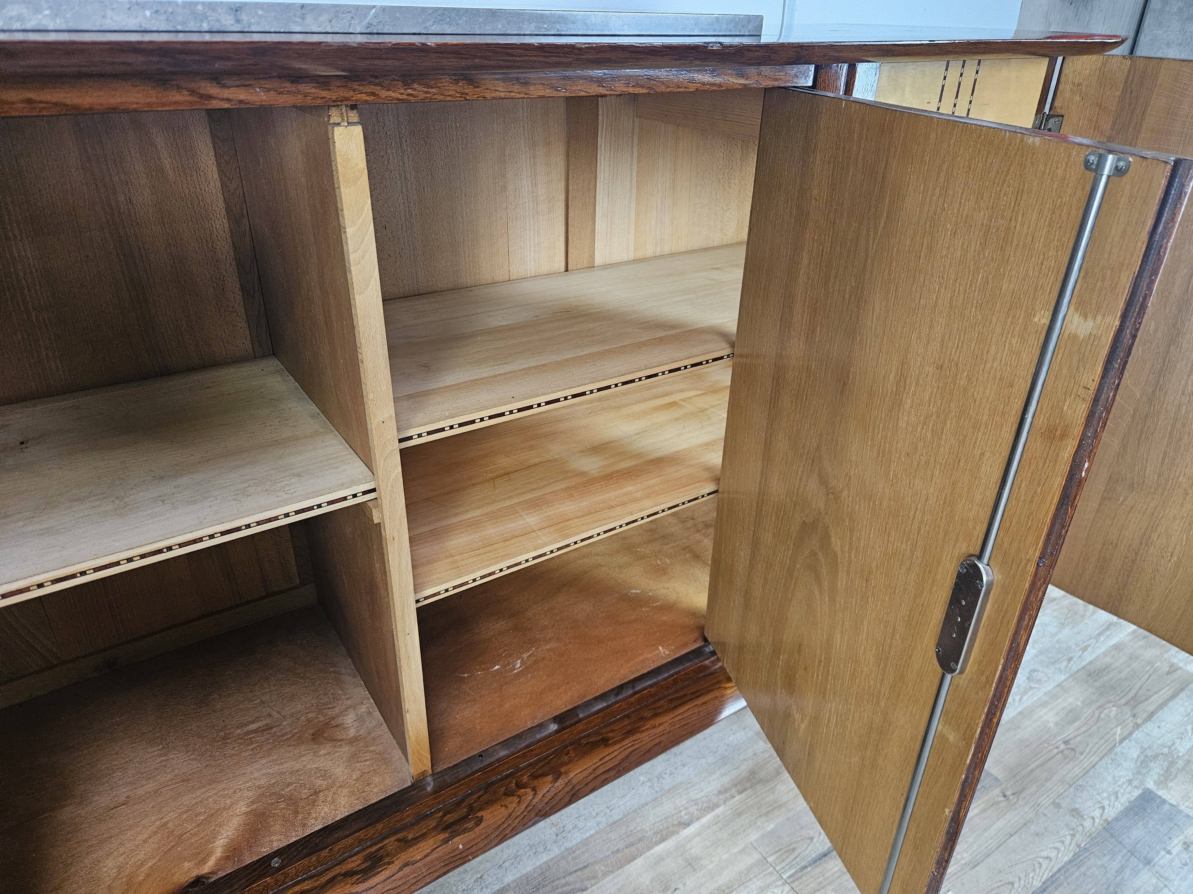 Buffet Art Déco en chêne pour salle à manger avec plateau en marbre