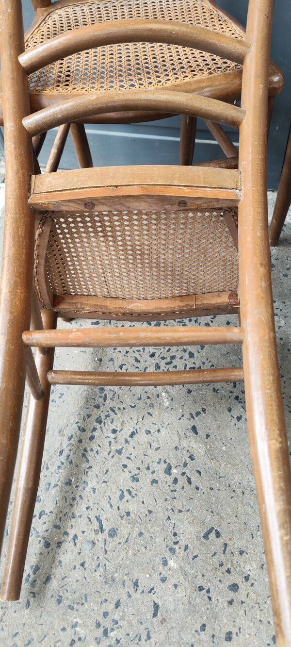 série 4 ancienne chaises bistrot bois assises cannées
