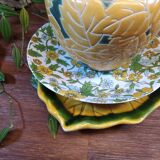 Ceramic ball vase with yellow and green leaf patterns